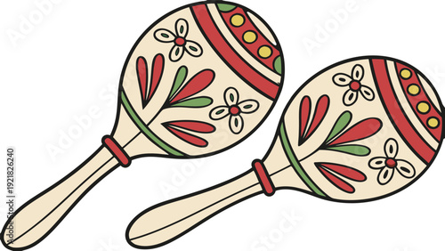 Traditional maracas pair with detailed painted floral