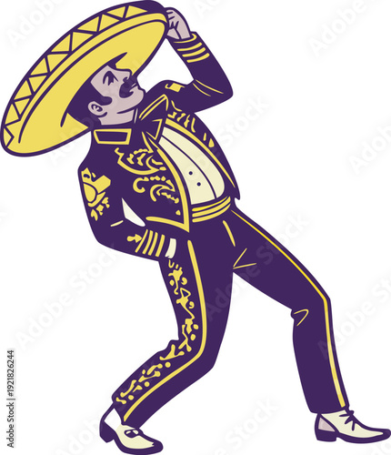 Traditional mexican charro man dancing cinco de mayo celebration sombrero mariachi