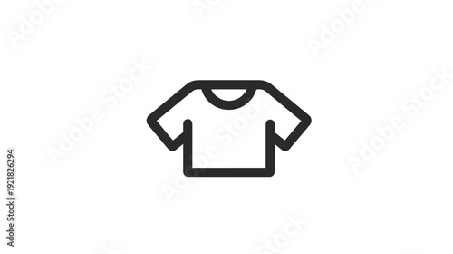 Minimalist black outline T-shirt icon. Simple vector graphic of clothing apparel, short sleeve shirt symbol for fashion design.