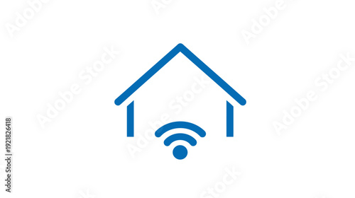 Blue Line Art House Icon with Wi-Fi Symbol for Smart Home, Internet Connectivity, and Home Automation Network