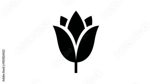 Minimalist black tulip vector icon, elegant flower silhouette, botanical graphic element on a clean white background.