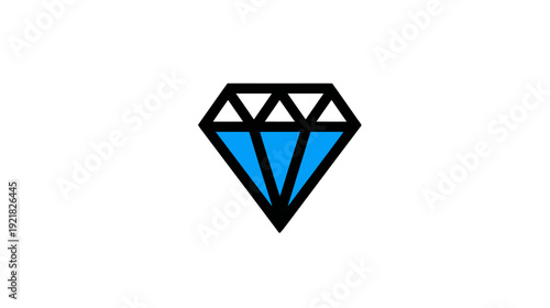 Blue Diamond Icon Illustration. Stylized Precious Gemstone Symbol. Shiny Luxury Jewelry Element on White Background.