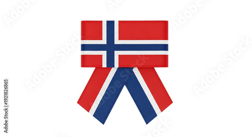 Norwegian flag ribbon badge isolated on a transparent background Norway