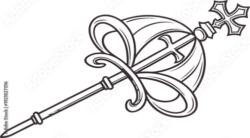 Decorative vatican inspired ceremonial staff with cross
