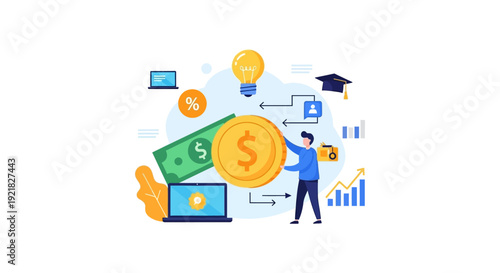 Business Success and Financial Growth Strategy. Man Monetizing Ideas, Investing Capital, and Achieving Online Revenue Goals.