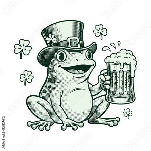 Vintage St. Patrick’s Day Frog Character Wearing Leprechaun Hat Holding Beer Mug