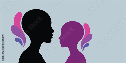 Women Supporting Women Concept, Silhouette Female Profiles with Colorful Abstract Shapes for International Women’s Day