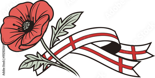 Georgia victory day commemorative badge with red poppy and ribbon flower flag