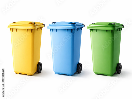 Colored Recycling Bins Isolated on White Background for Eco Campaigns and Educational Materials