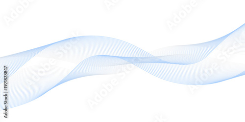 Smooth abstract blue flowing wave with transparent gradient lines on white background, modern design