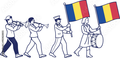 Romania national independence day parade marching band trumpets