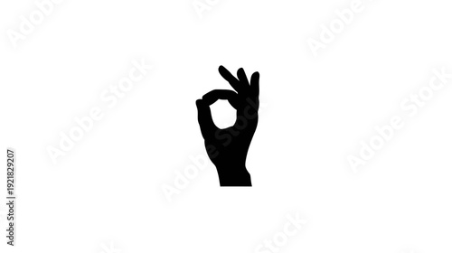 Black OK hand gesture silhouette on white background, showing approval, agreement, perfect, or zero concept icon