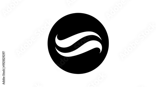 Abstract Black Circle with White Wavy Lines, Minimalist Fluid Flow Design, Modern Graphic Icon, Dynamic Motion Symbol
