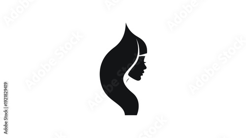 Elegant woman profile silhouette with stylized flowing hair in a flame or organic shape. Modern minimalist vector illustration.