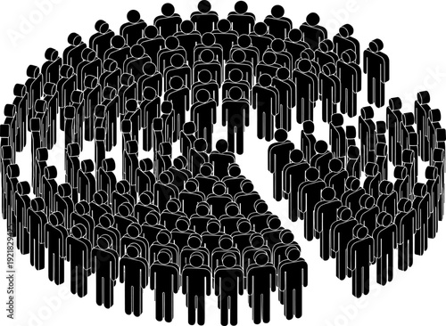 Stylized pie chart illustration composed of human figure silhouettes forming three distinct segments, symbolizing data distribution and community motifs