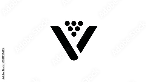 Monogram V Letter with Grape Icon - Vineyard and Wine Concept Simple Minimalist Graphic Design Element on White