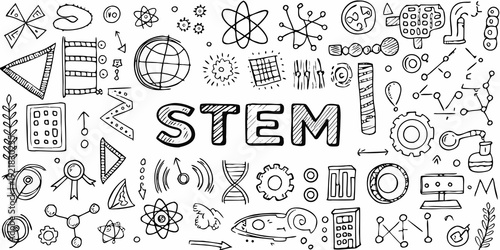 Doodle illustration representing science technology engineering and mathematics