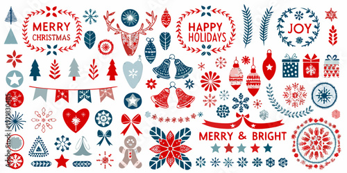 Festive christmas illustrations wreaths ornaments and holiday greetings