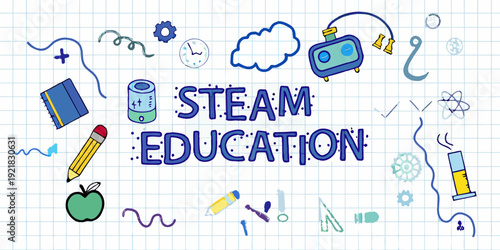 Colorful steam education doodles with science technology engineering art and math