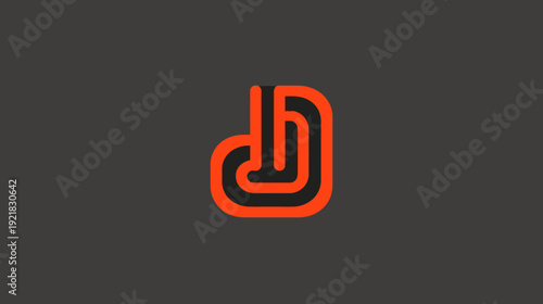 Abstract modern geometric letter J or D symbol icon on dark background. Creative minimal graphic design element.