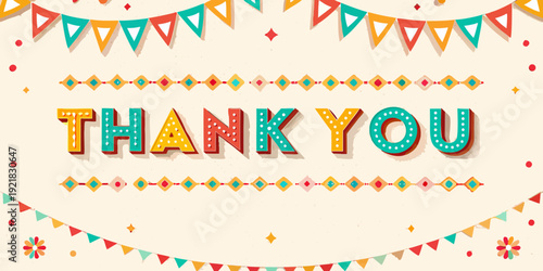Festive thank you message with colorful banners and decorative elements