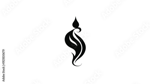 Modern abstract black and white graphic design element with elegant organic lines, resembling a stylized flame or a decorative leaf.