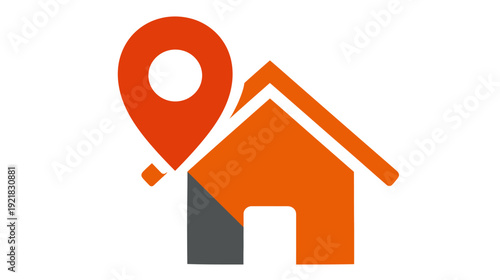 Home location pin icon, residential address marker, house symbol with map pointer, property geotag concept