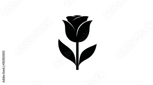 Minimalist black rose flower icon silhouette on white background. Elegant vector illustration for design elements, nature, and symbols.