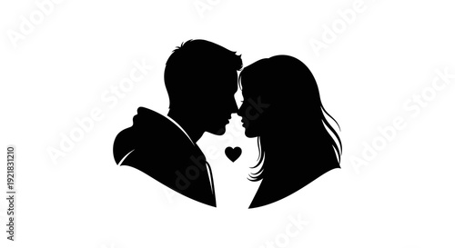 A silhouette of a couple embracing with a heart shaped space between their faces high quality professional