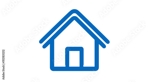 Blue outline house icon representing home, property, and real estate concept. Simple vector graphic for web design and applications.
