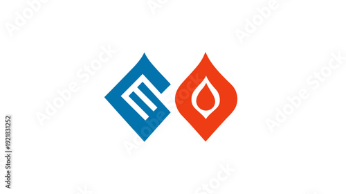 Abstract blue energy symbol and red flame icon with drop, representing power, heat, and utility resources