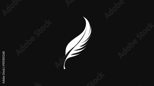 Elegant white feather floating gracefully on a minimalist black background. Soft, delicate, and symbolic design element.