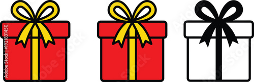 Gift box present icon collection with ribbon bow packaging illustration for holiday celebration birthday surprise and festive decoration concepts