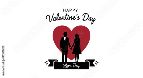 A valentine s day graphic featuring a silhouetted couple within a red heart shape high quality professional