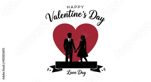 A valentine s day graphic featuring a couple silhouetted within a red heart shape high quality professional