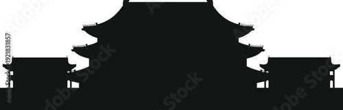 Traditional Chinese temple silhouette vector illustration, ancient Asian pagoda architecture isolated black building on white background for cultural heritage design