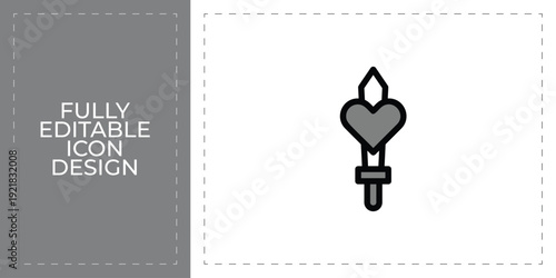 Cupid Arrow Piercing Heart Editable Icon for Valentine Day Celebration Event