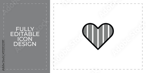 Striped Heart Line Art Icon for Valentine Day Romance and Cute Love Concepts