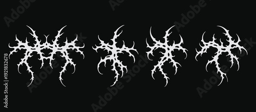 Neo Tribal Fire Abstract Vector Pack. Gothic Y2K Cyber Tribal Shapes. Edgy Graphic Elements for Modern Streetwear Design, Apparel Graphics, and Dark Tattoo Art. Black Abstract Sigilism Illustrations.