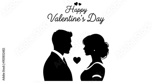 A silhouette of a couple facing each other with a heart shape between them celebrating valentine s day