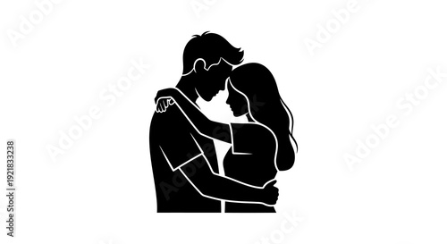 A silhouetted couple embracing in a close intimate moment of affection and connection high quality professional
