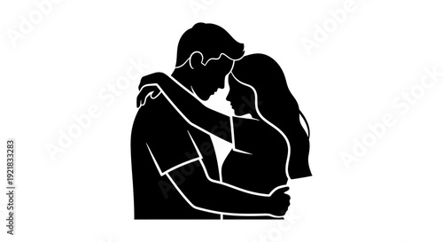 A silhouette of a couple embracing in a close and intimate moment showing affection high quality