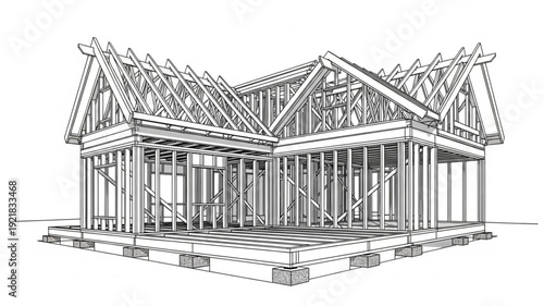 Detailed architectural drawing of a house under construction.