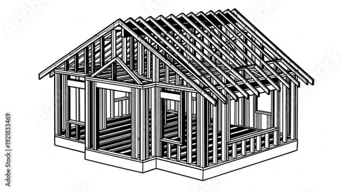 Detailed architectural drawing of a house frame construction.