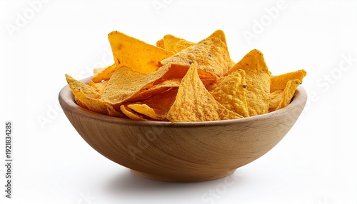 bowl of tortilla chips isolated on white background a popular snack food