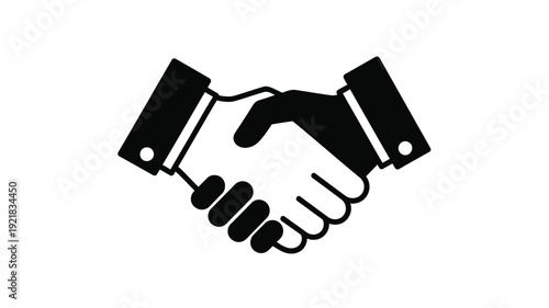 A black silhouette of two hands shaking in agreement silhouette