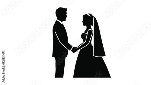 Newlyweds share a tender moment facing each other black silhouette