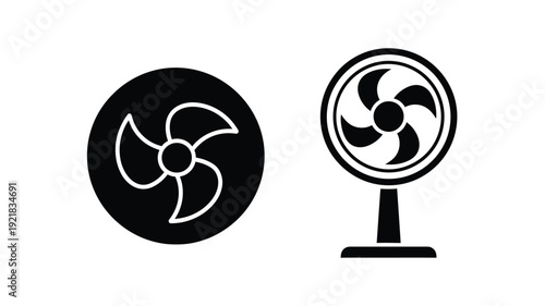 Two black fan icons presented in a bold graphic silhouette
