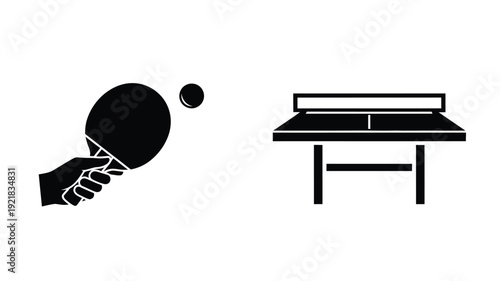 Table tennis action with racket and ball a bold silhouette
