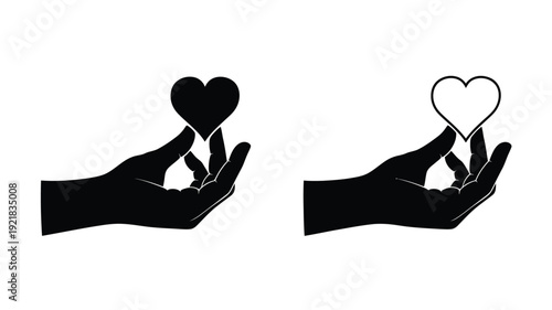 Two hands cradling hearts a symbol of love and care silhouette